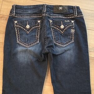 Miss Me Skinny Mid Rise Distressed Dark Blue Thick Stitch Women's Jeans 30